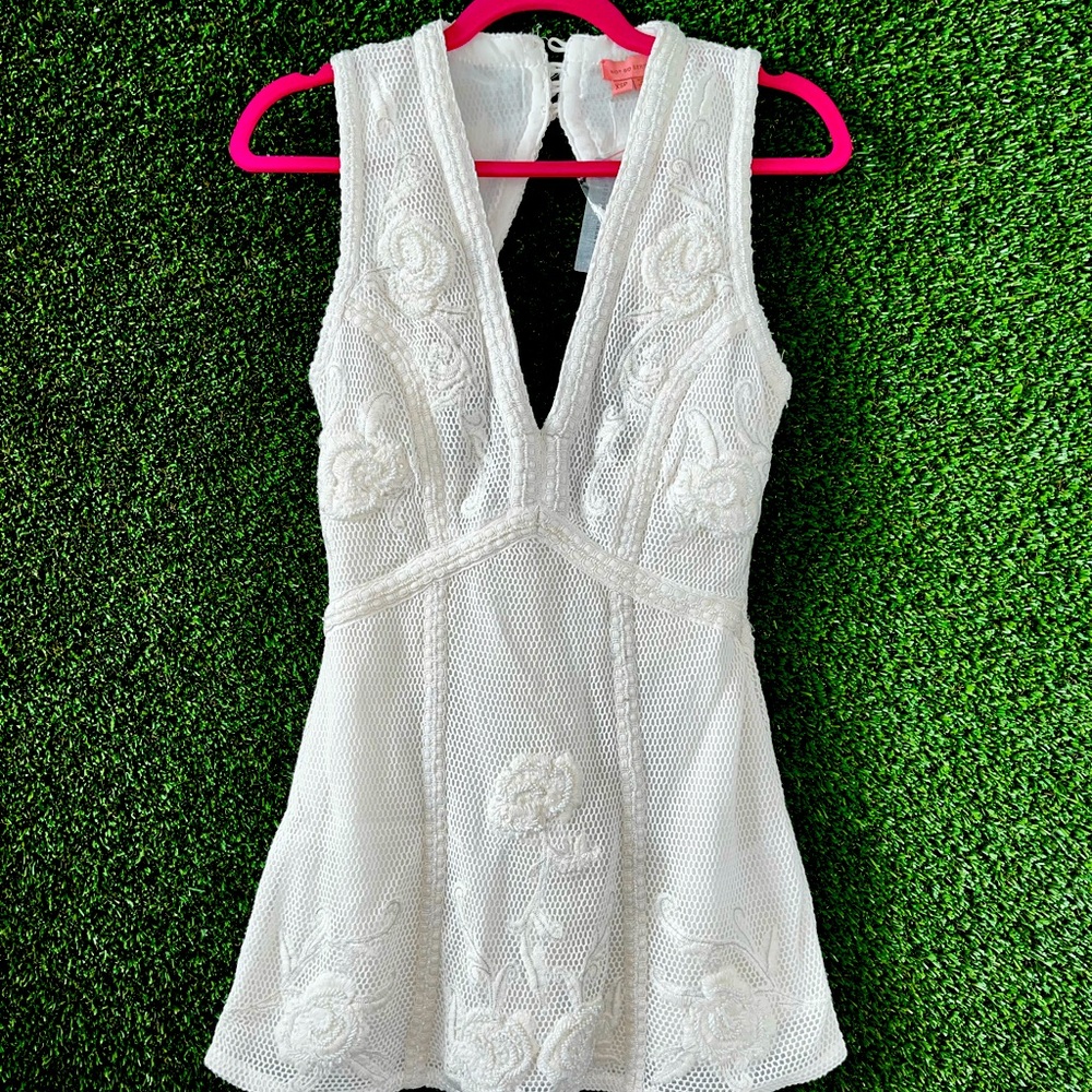 Anthropologie Not So Serious Deep-V Beaded Mini Dress XSP NWT Small